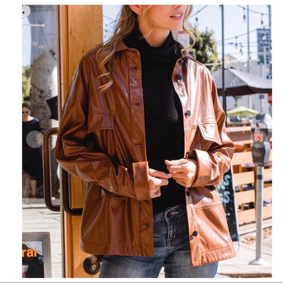 IN BEIGE Most Fabulous Faux Leather Jacket with side pockets - Picture 4 of 8